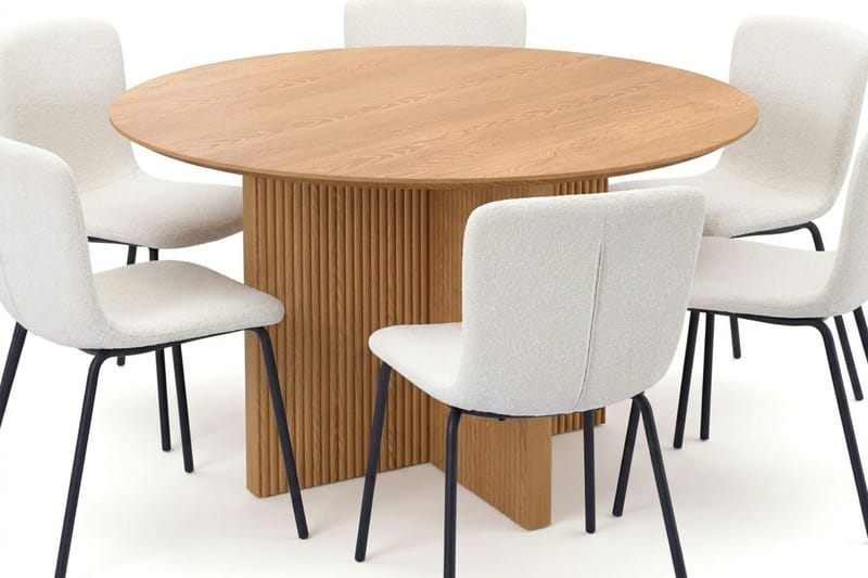 Edda spisegruppe rund 130 cm eik med 6 Katy spisestoler - Eik - Møbler - Bord - Spisegruppe