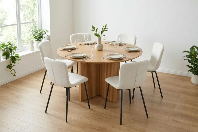 Edda spisegruppe rund 130 cm eik med 6 Katy spisestoler - Eik - Møbler - Bord - Spisegruppe