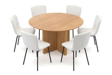 Edda spisegruppe rund 130 cm eik med 6 Katy spisestoler - Eik - Møbler - Bord - Spisegruppe