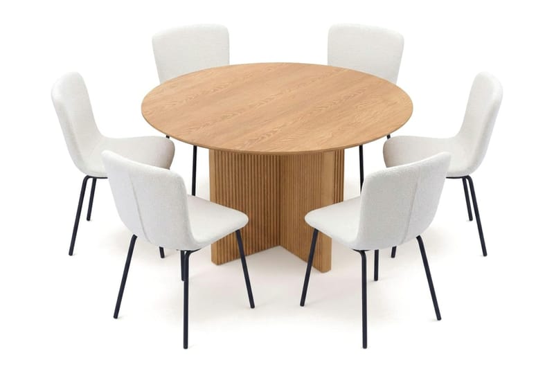 Edda spisegruppe rund 130 cm eik med 6 Katy spisestoler - Eik - Møbler - Bord - Spisegruppe