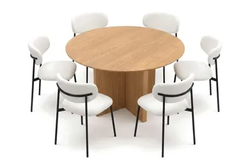 Edda spisegruppe rund 130 cm eik med 6 Lucy spisestoler - Eik - Møbler - Bord - Spisegruppe