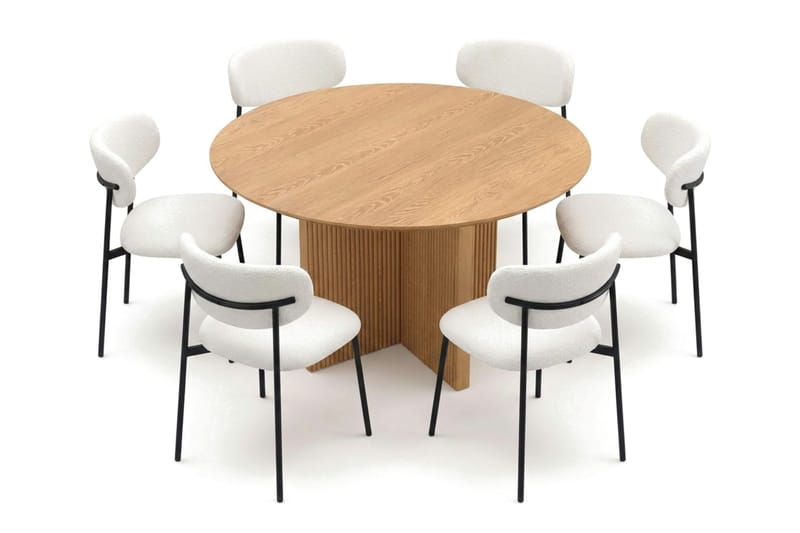 Edda spisegruppe rund 130 cm eik med 6 Lucy spisestoler - Eik - Møbler - Bord - Spisegruppe