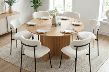 Edda spisegruppe rund 130 cm eik med 6 Lucy spisestoler - Eik - Møbler - Bord - Spisegruppe