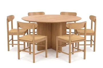Edda spisegruppe rund 130 cm eik med 6 Malte spisestoler - Møbler - Bord - Spisegruppe