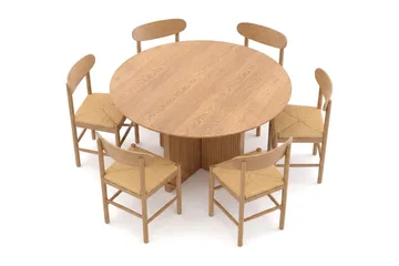Edda spisegruppe rund 130 cm eik med 6 Malte spisestoler - Møbler - Bord - Spisegruppe