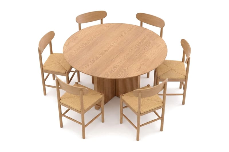 Edda spisegruppe rund 130 cm eik med 6 Malte spisestoler - Møbler - Bord - Spisegruppe