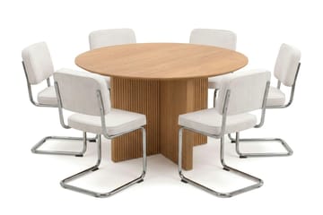 Edda spisegruppe rund 130 cm eik med 6 Milva spisestoler - Eik - Møbler - Bord - Spisegruppe