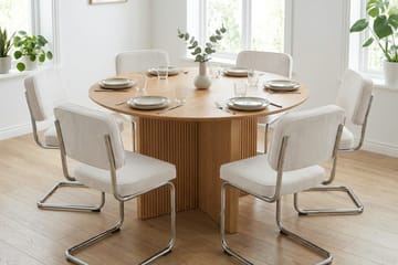 Edda spisegruppe rund 130 cm eik med 6 Milva spisestoler - Eik - Møbler - Bord - Spisegruppe