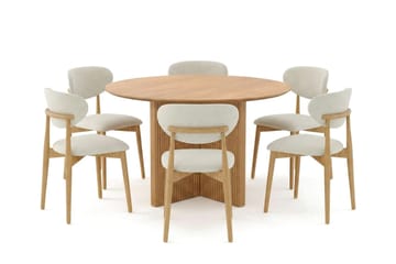 Edda spisegruppe rund 130 cm eik med 6 Molly spisestoler - Eik - Møbler - Bord - Spisegruppe
