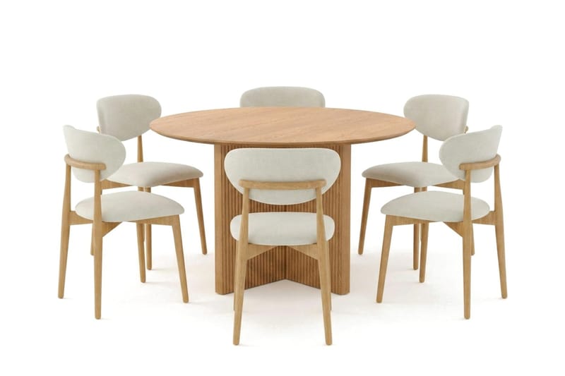 Edda spisegruppe rund 130 cm eik med 6 Molly spisestoler - Eik - Møbler - Bord - Spisegruppe