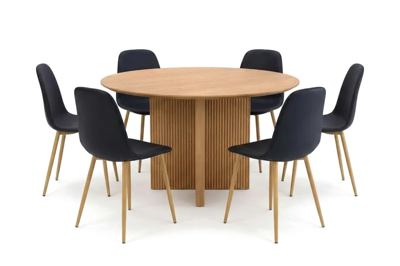 Edda spisegruppe rund 130 cm eik med 6 Nibe spisestoler, Eik