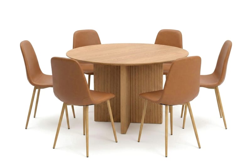 Edda spisegruppe rund 130 cm eik med 6 Nibe spisestoler, Eik
