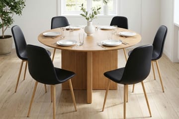 Edda spisegruppe rund 130 cm eik med 6 Nibe spisestoler - Eik - Møbler - Bord - Spisegruppe