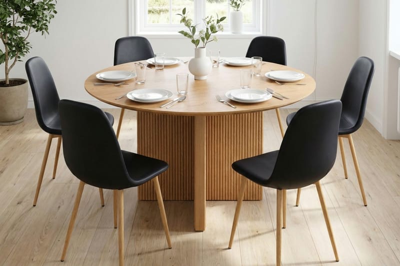 Edda spisegruppe rund 130 cm eik med 6 Nibe spisestoler - Eik - Møbler - Bord - Spisegruppe