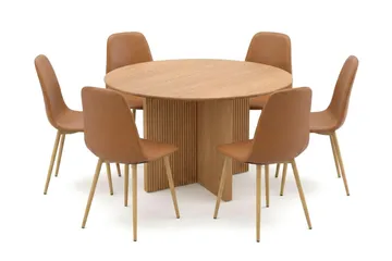 Edda spisegruppe rund 130 cm eik med 6 Nibe spisestoler - Eik - Møbler - Bord - Spisegruppe