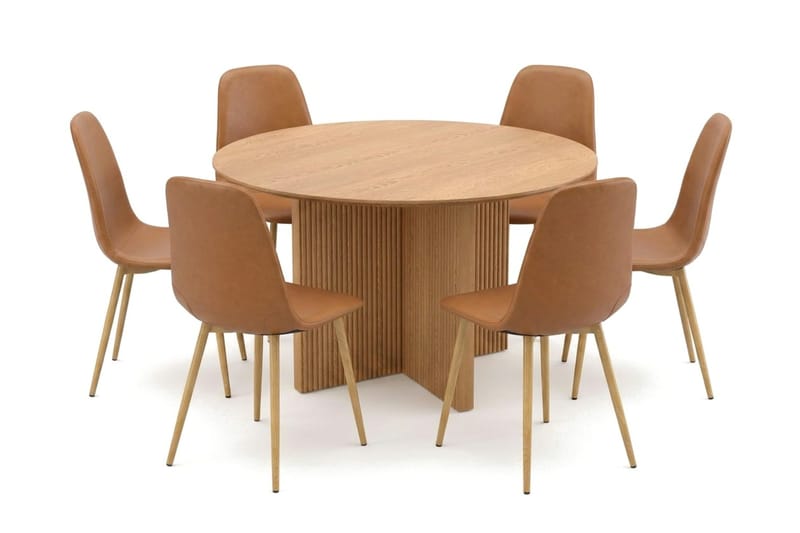 Edda spisegruppe rund 130 cm eik med 6 Nibe spisestoler - Eik - Møbler - Bord - Spisegruppe