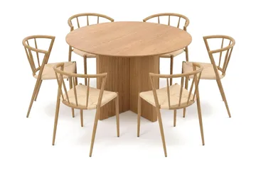 Edda spisegruppe rund 130 cm eik med 6 Winston spisestoler - Eik - Møbler - Bord - Spisegruppe