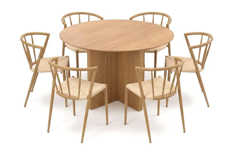 Edda spisegruppe rund 130 cm eik med 6 Winston spisestoler - Eik - Møbler - Bord - Spisegruppe