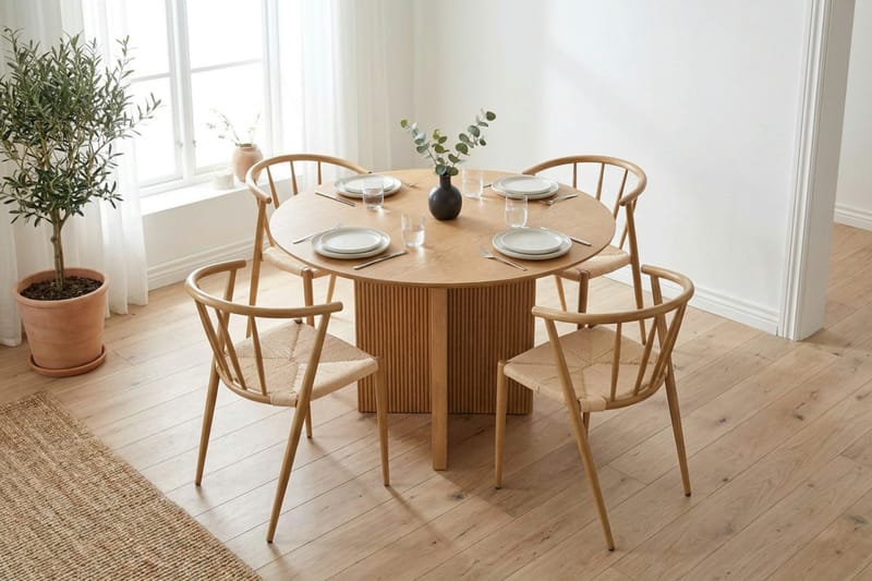 Edda spisegruppe rund 130 cm eik med 6 Winston spisestoler - Eik - Møbler - Bord - Spisegruppe