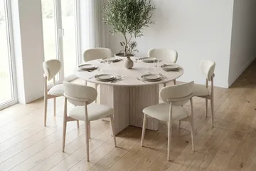 Edda Spisegruppe rund 130 cm Hvitlasert med 6 Molly Spisestoler - Hvitlasert eik - Møbler - Bord - Spisegruppe
