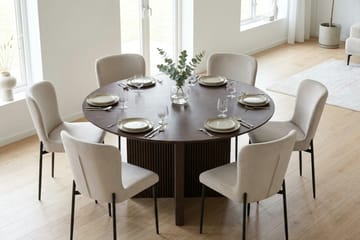 Edda Spisegruppe Rund 130 cm Røkt Eik med 6 Elsie Spisestoler - Røkt Eik/Beige - Møbler - Bord - Spisegruppe