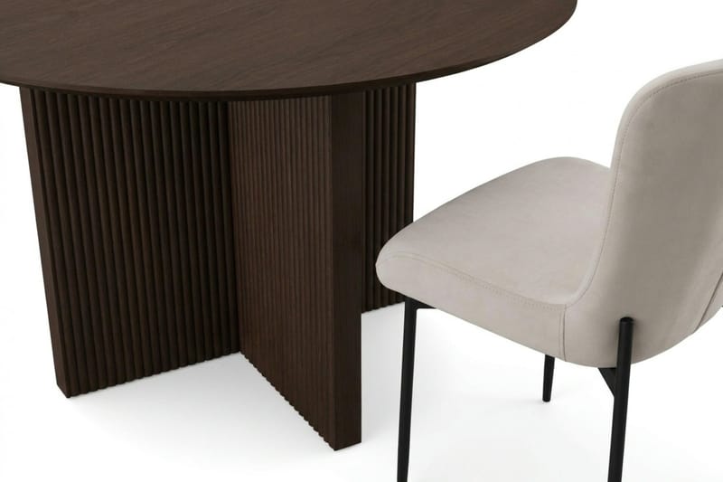Edda Spisegruppe Rund 130 cm Røkt Eik med 6 Elsie Spisestoler - Røkt Eik/Beige - Møbler - Bord - Spisegruppe