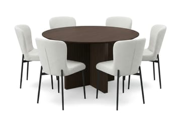 Edda spisegruppe rund 130 cm røkt eik med 6 Elsie spisestoler - Røkt eik/hvit - Møbler - Bord - Spisegruppe