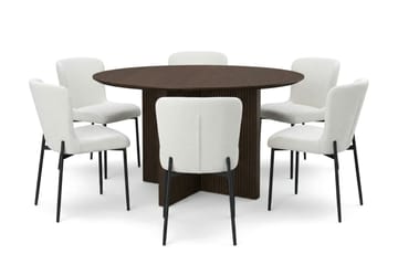 Edda spisegruppe rund 130 cm røkt eik med 6 Elsie spisestoler - Røkt eik/hvit - Møbler - Bord - Spisegruppe