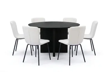 Edda spisegruppe rund 130 cm svart med 6 Katy spisestoler - Svart - Møbler - Bord - Spisegruppe