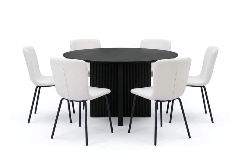 Edda spisegruppe rund 130 cm svart med 6 Katy spisestoler, Svart