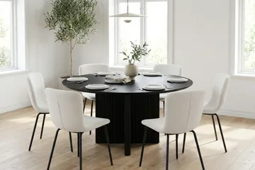 Edda spisegruppe rund 130 cm svart med 6 Katy spisestoler - Svart - Møbler - Bord - Spisegruppe