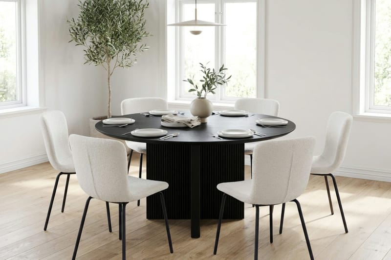 Edda spisegruppe rund 130 cm svart med 6 Katy spisestoler - Svart - Møbler - Bord - Spisegruppe