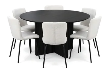 Edda spisegruppe rund 130 cm svart med 6 Katy spisestoler - Svart - Møbler - Bord - Spisegruppe