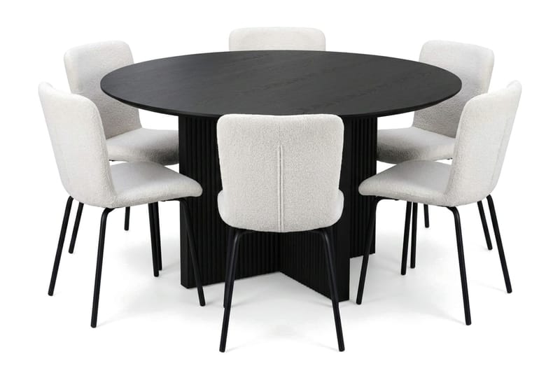 Edda spisegruppe rund 130 cm svart med 6 Katy spisestoler - Svart - Møbler - Bord - Spisegruppe