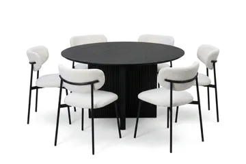 Edda spisegruppe rund 130 cm svart med 6 Lucy spisestoler - Svart - Møbler - Bord - Spisegruppe