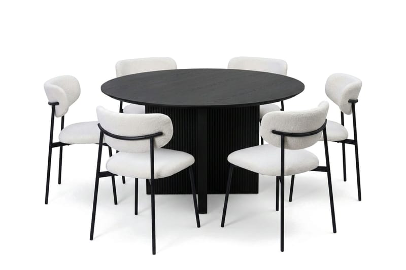 Edda spisegruppe rund 130 cm svart med 6 Lucy spisestoler - Svart - Møbler - Bord - Spisegruppe
