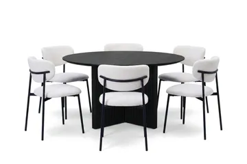 Edda spisegruppe rund 130 cm svart med 6 Lucy spisestoler - Svart - Møbler - Bord - Spisegruppe