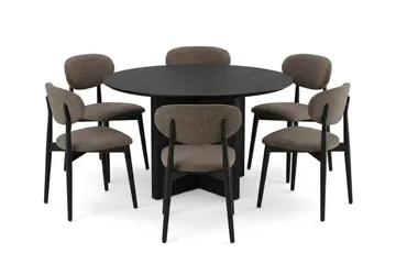 Edda spisegruppe rund 130 cm svart med 6 Molly spisestoler - Svart - Møbler - Bord - Spisegruppe