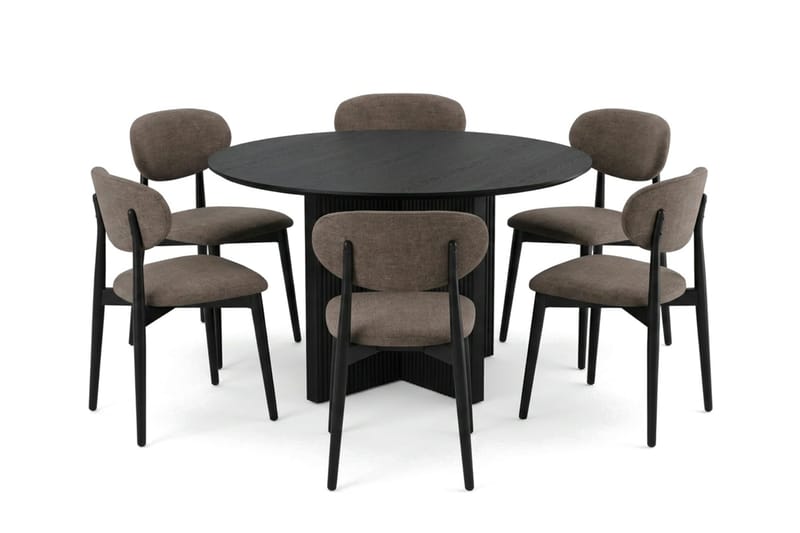 Edda spisegruppe rund 130 cm svart med 6 Molly spisestoler - Svart - Møbler - Bord - Spisegruppe