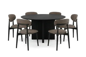 Edda spisegruppe rund 130 cm svart med 6 Molly spisestoler - Svart - Møbler - Bord - Spisegruppe