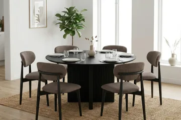 Edda spisegruppe rund 130 cm svart med 6 Molly spisestoler - Svart - Møbler - Bord - Spisegruppe