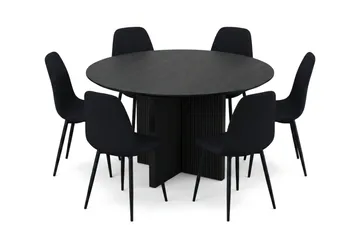 Edda spisegruppe rund 130 cm svart med 6 Nibe spisestoler - Svart - Møbler - Bord - Spisegruppe