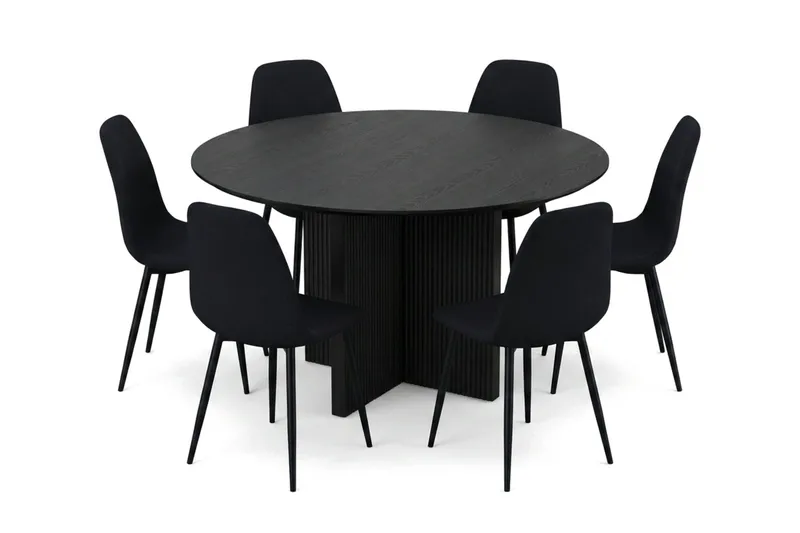 Edda spisegruppe rund 130 cm svart med 6 Nibe spisestoler - Svart - Møbler - Bord - Spisegruppe