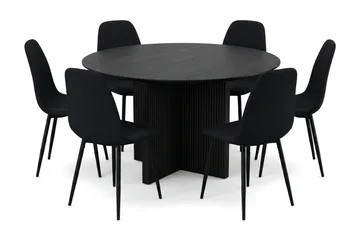 Edda spisegruppe rund 130 cm svart med 6 Nibe spisestoler - Svart - Møbler - Bord - Spisegruppe