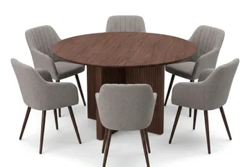 Edda spisegruppe rund 130 cm valnøtt med 6 Filippa spisestoler - Valnøtt - Møbler - Bord - Spisegruppe