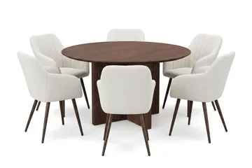 Edda spisegruppe rund 130 cm valnøtt med 6 Filippa spisestoler - Valnøtt - Møbler - Bord - Spisegruppe