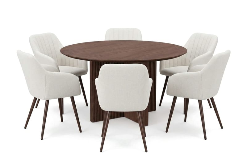 Edda spisegruppe rund 130 cm valnøtt med 6 Filippa spisestoler - Valnøtt - Møbler - Bord - Spisegruppe