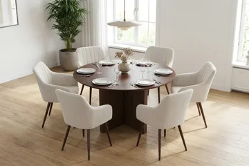 Edda spisegruppe rund 130 cm valnøtt med 6 Filippa spisestoler - Valnøtt - Møbler - Bord - Spisegruppe