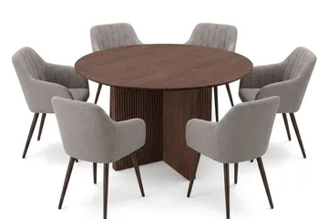 Edda spisegruppe rund 130 cm valnøtt med 6 Filippa spisestoler - Valnøtt - Møbler - Bord - Spisegruppe