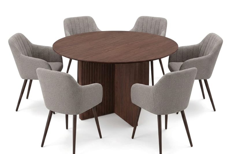 Edda spisegruppe rund 130 cm valnøtt med 6 Filippa spisestoler - Valnøtt - Møbler - Bord - Spisegruppe
